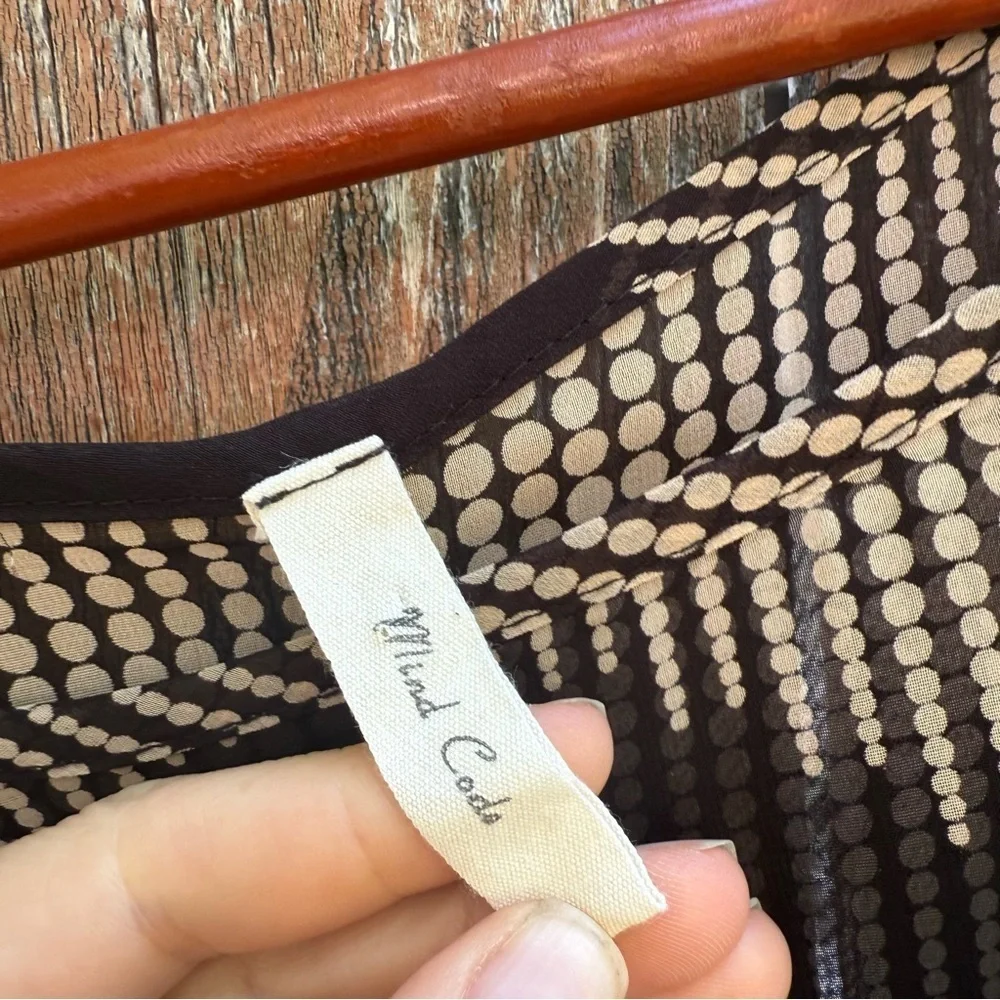 MIND CODE Women’s Black Cream Chevron Sheer Long Sleeve Shirt Blouse Size Small